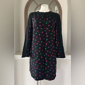 Akris Punto Long Sleeve Silk Dress, Multicolor Dot, New, Size 8